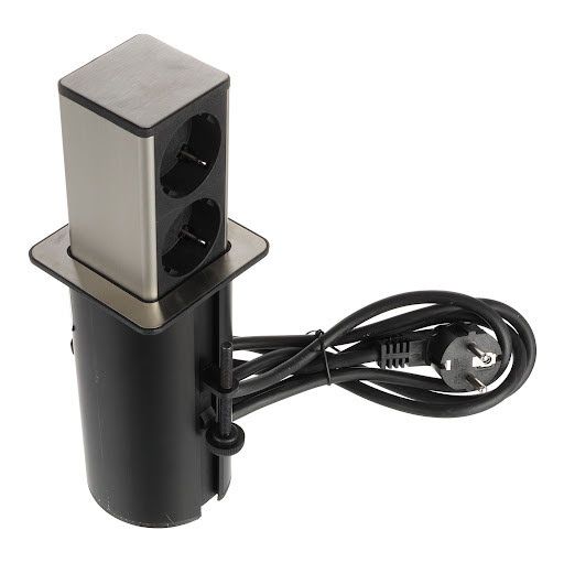 Riex ED55 Priză electrică Schuko (2×), cablu de 2 m, negru