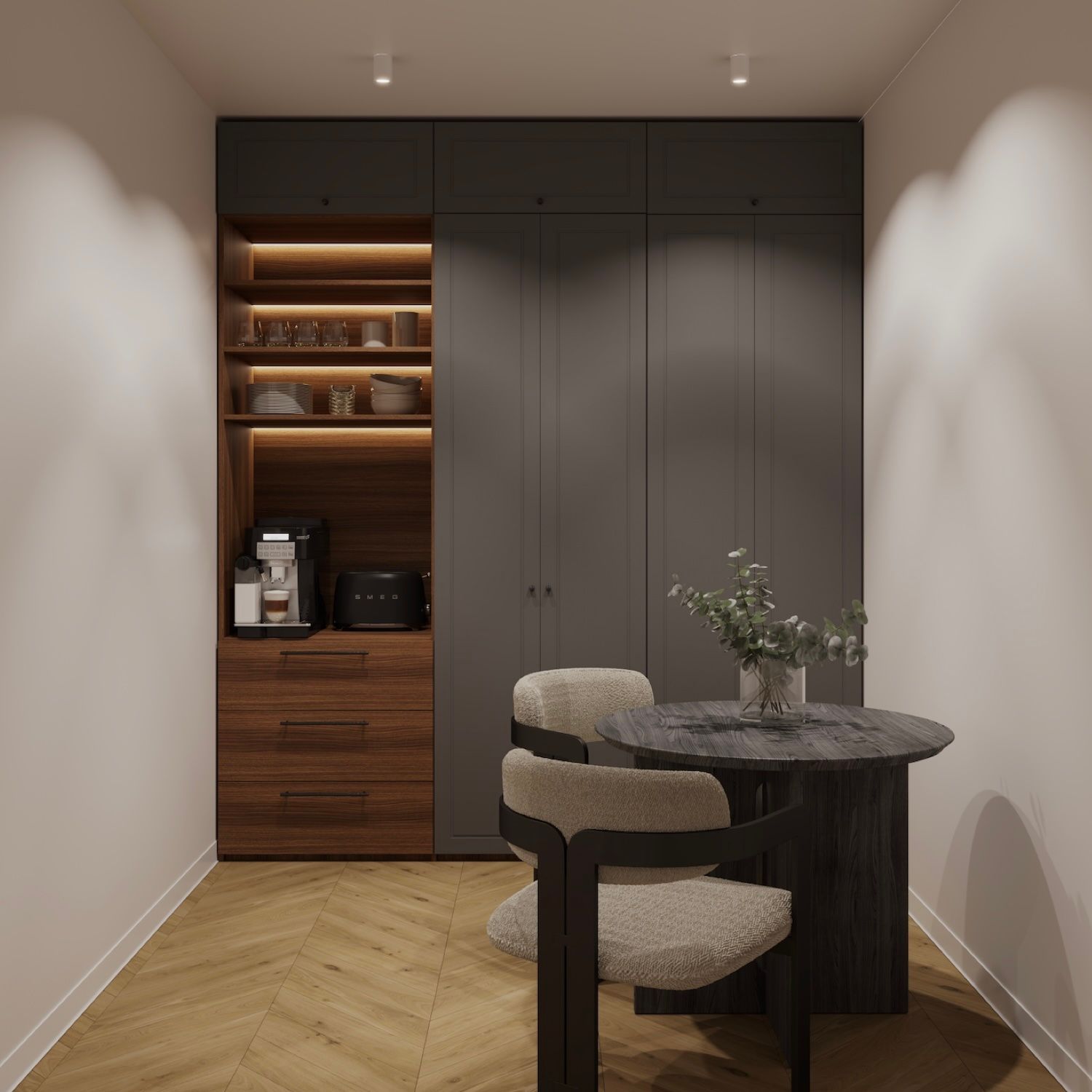 Depozitare Configurabilă CORONA cu usi din MDF si 3 sertare din laminat