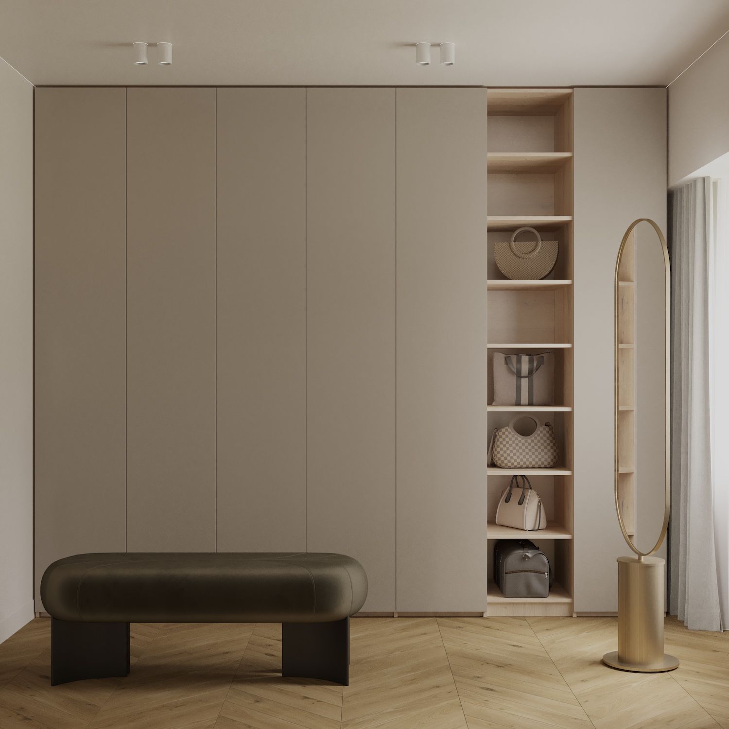 Dressing Configurabil HANNEKE cu 6 usi, rafturi deschise, spate 18mm