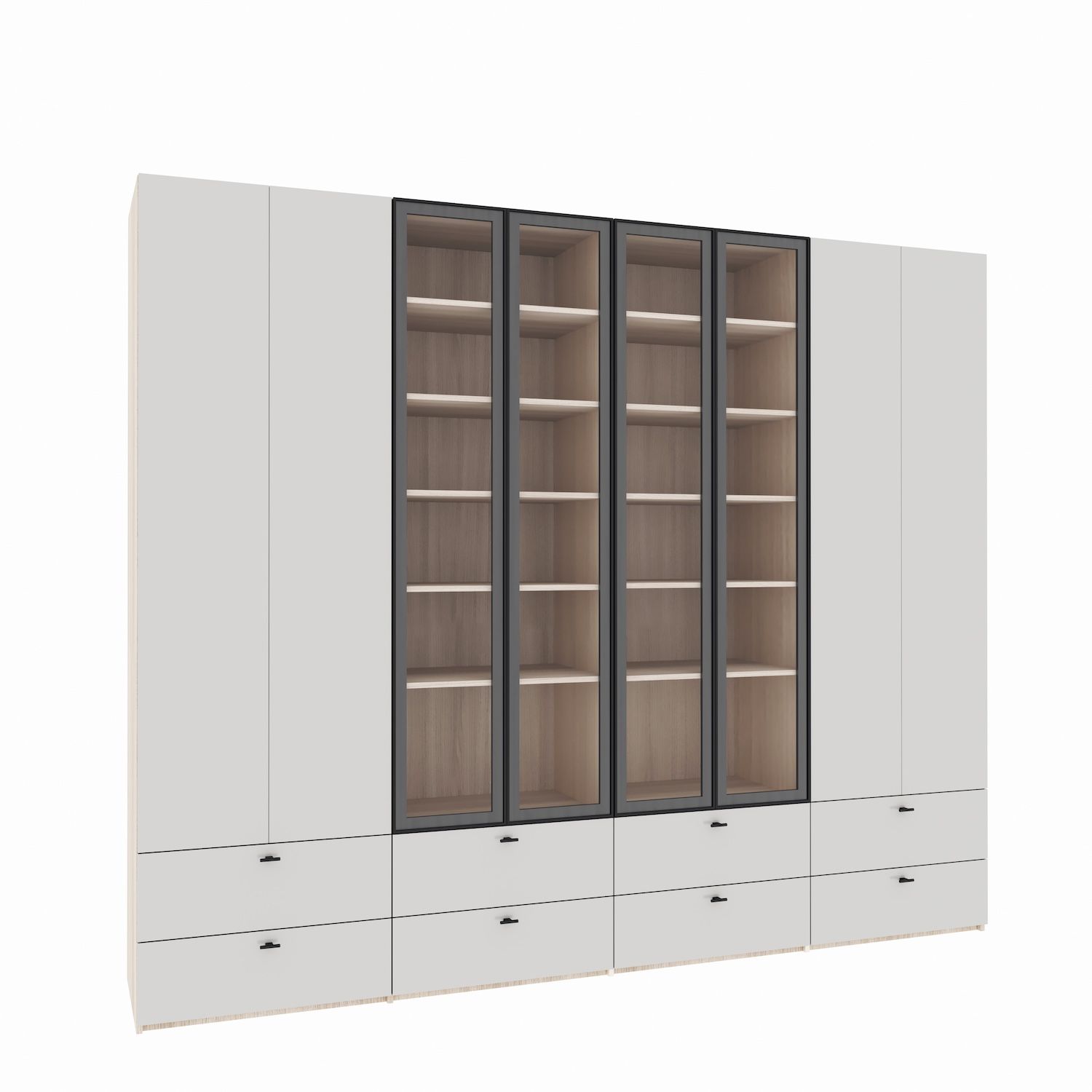 Dressing Configurabil SOHO cu vitrină si 8 sertare cu fronturi din MDF căntuit, ultramat, antiamprentă si spate 18 mm 