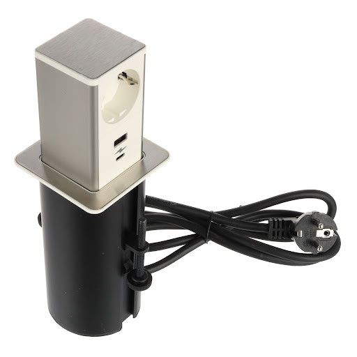 Riex ED55 Priză electrică Schuko (1×), USB A+USB C încărcare rapidă, cablu 2 m, alb