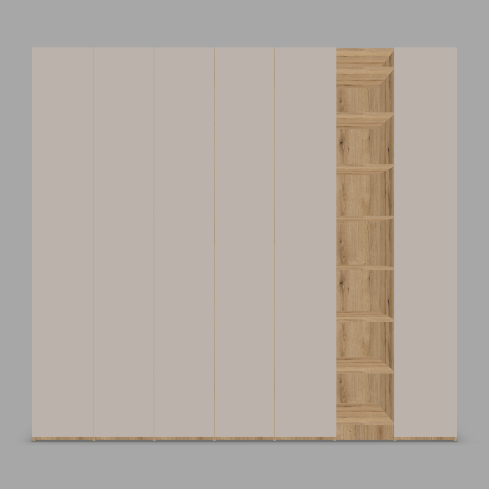 Dressing 6 uși și coloană deschisă, fronturi MDF cantuit, 270x250x55 3